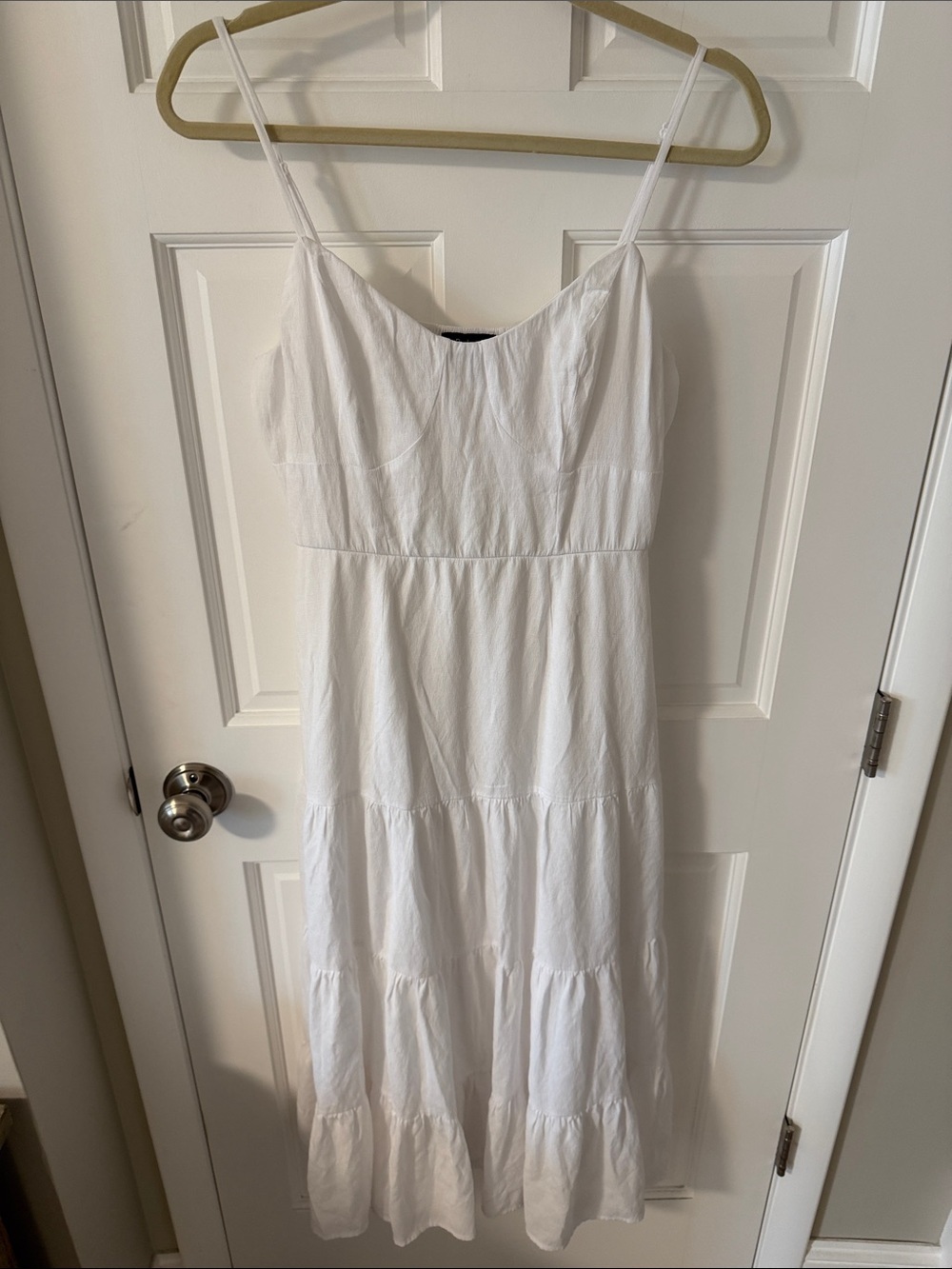 Trixxi Juniors White Adjustable Spaghetti-Strap Tiered Midi Sundress Boho Large